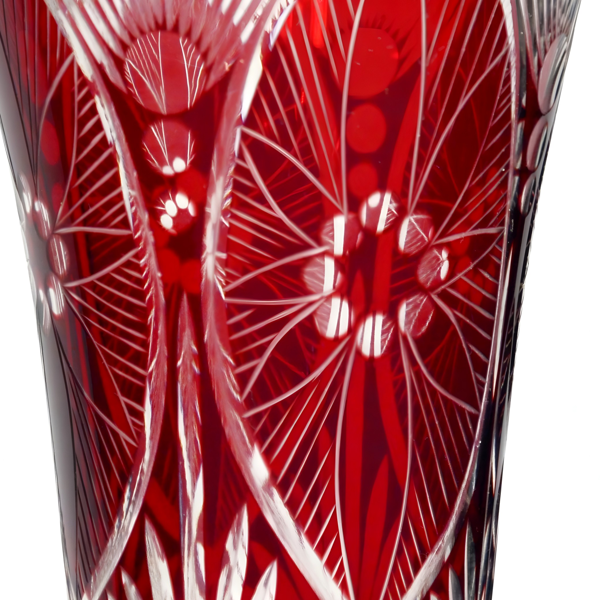 Böhmische Rote Kristallvase Aus Geschliffenem Glas, Mit Blumenmuster, Burgunder Bleikristallvase, Art Deco Graviertes Wohnaccessoire